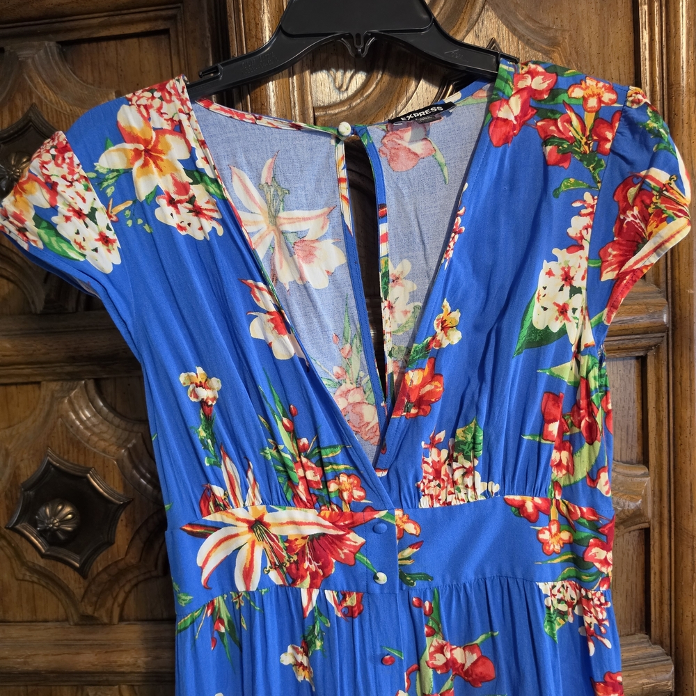 Express Royal Blue Tropical Floral Maxi Dress